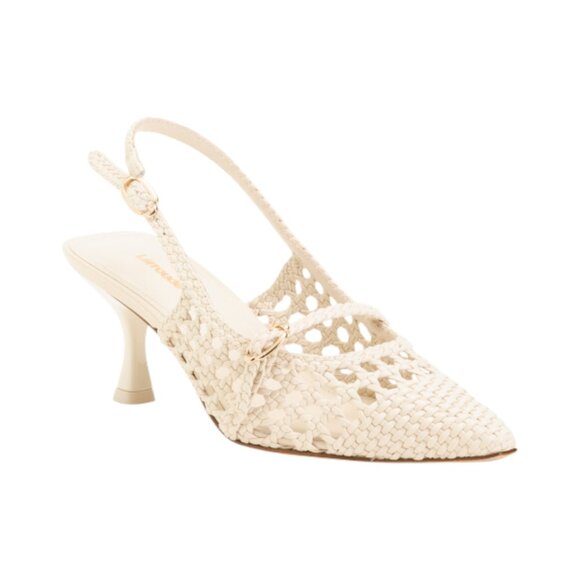 Larroude Shoes - LARROUDE Ivory Handmade In Brazil Leather Ines Macrame Pumps